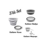 YOGH Katlanır Katlanabilen Kova Katlanır Badya (Leğen) Katlanır Maşrapa 3Lü Set
