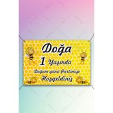 Yogi Tasarım Arı Maya Konseptli 1 Yaş Doğum Günü Afişi Yatay 100x70cm