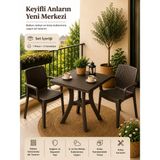 Yognetic Rattan Bahçe & Balkon Masa Sandalye Seti | 70X70 cm Kare Masa + 2 Sandalye - Koyu Kahverengi