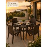 Yognetic Rattan Bahçe & Balkon Masa Sandalye Seti | 70X70 cm Kare Masa + 4 Kollu Sandalye - Koyu Kahverengi