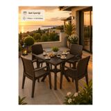 YOGNETIC Rattan Bahçe & Balkon Masa Sandalye Seti | 70x70 CM Kare Masa + 4 Kollu Sandalye