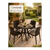 YOGNETIC Rattan Bahçe & Balkon Masa Sandalye Seti | 80 CM Yuvarlak Masa + 4 Sandalye