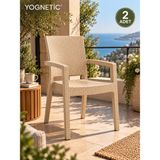 Yognetic Rattan Desenli, Dayanıklı, Kollu Sandalye | Bahçe, Balkon, Teras Sandalyesi - 2 Adet - Cappuccino - Bej
