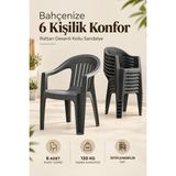 Yognetic Rattan Desenli Kollu Plastik Bahçe & Balkon Sandalyesi | 6 Adet - Antrasit