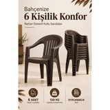 Yognetic Rattan Desenli Kollu Plastik Bahçe & Balkon Sandalyesi | 6 Adet - Kahverengi