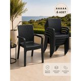 Yognetic Veyra Rattan Kollu Plastik Bahçe & Balkon Sandalyesi | Dayanıklı, Geniş Oturum - 6 Adet - Antrasit
