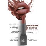 Yoğun Renk Veren Uzun Süre Kalıcı Nemlendirici Kadifemsi Mat Ruj - Matte Lipstick 412 Warm Brown