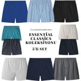 Yohannes Club Boxer Erkek, 5'li "Essentian Classics Koleksiyonu" % 100 Pamuklu Poplin Kumaş, Koyu Renkler, 5 Adet - Karışık - 2XL