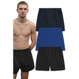 Yohannes Club Erkek Pamuklu Poplin Boxer, Üçlü Paket, Siyah-Lacivert-Mavi