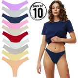 Yohannes Club Kadın, Pamuklu Basic Tanga Külot, 10'lu Paket, Assorted Thong Pack, Ekonomi Set - Lacivert - Karışık