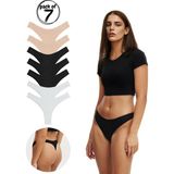 Yohannes Club Kadın, Pamuklu Basic Tanga Külot, 7'li Paket, Classic Color Thongs, Klasik Avantaj - Krem Bulutlu