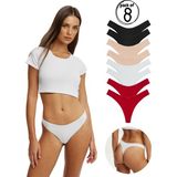 Yohannes Club Kadın, Pamuklu Basic Tanga Külot, 8'li Paket, Colorfull Pack, 8'li Pamuklu Tanga - Kırmızı-82051 - XL