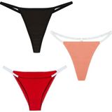 Yohannes Club YohannesClub, Kadın, 3'lü String Set, (Brazilian, T-Thong ve Thong String Set), Kırmızı,Somon,Siyah
