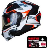 YOHE 935SV Kask Çene Açılır Motosiklet Mat Siyah Beyaz Çift Vizör UV Bluetooth Yuvalı ECE 22.06 MIPS - XL