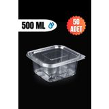 YOK YOK AMBALAJ Plastik Kapaklı Kullan At Saklama Kabı Sızdırmaz Kap 500 ML 50 Adet