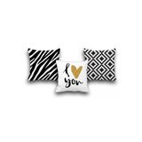 Yok Yok Evim Eve Dair Her Şey Çift Taraflı 3 Lü Set I Love You Geometri Desen Dijital Baskılı Kırlent Kılıfı