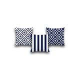 Yok Yok Evim Eve Dair Her Şey Çift Taraflı 3 Lü Set Lacivert Geometri Desen 43X43 Dijital Baskılı Kırlent Kılıfı
