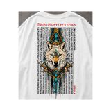 YOLO STREET Etnik Kurt Baskılı Beyaz Oversize Erkek Tişört – Sırt Baskı %100 Pamuk Vintage Streetwear