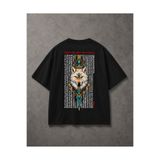 YOLO STREET Etnik Kurt Baskılı Siyah Oversize Erkek Tişört – Sırt Baskı %100 Pamuk Vintage Streetwear