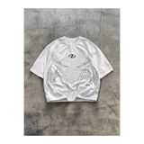 YOLO STREET Oversize Siyah Beyaz Erkek Tişört Beyaz Tribal Baskılı %100 Pamuk Modern Streetwear