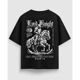 Yolo Street Oversize Unisex Siyah Tişört – Lord Knight Beyaz Yazılı Ortaçağ Yazılı Şövalye Baskı, %100 Pamuk Streetwear Tasarım - Siyah 02