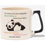 Yoluma Devam Ederim -Panda Hediyelik Eğlenceli Beyaz Baskılı Siyah Kulplu Modern Seramik Kupa