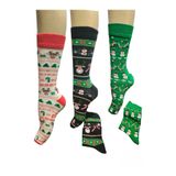 Yonca Butik Yılbaşı konseptli 3 çift Yün çorap Diz altı Noel çorapları Krem yeşil lacivert 35/40