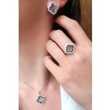 Yonca figürlü içi swarovski taş detaylı gümüş takı seti
