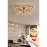 Yonca Model Gold Kumandalı 4"lü Ledli 3 Renk Modu Kristal Salon Mutfak Yatak Çocuk Odası Avize - Altın