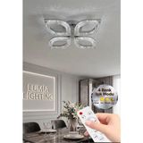 Yonca Model Gümüş Kumandalı 4"lü Ledli 3 Renk Modu Kristal Salon Mutfak Yatak Çocuk Odası Avize