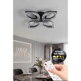 Yonca Model Siyah Kumandalı 4"lü Ledli 3 Renk Modu Kristal Salon Mutfak Yatak Çocuk Odası Avize