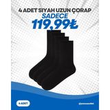 Yonca Outlet 4’lü Siyah Erkek Uzun Çorap – Pamuklu, Dikişsiz, Terletmeyen, Günlük Kullanım Çorabı - 39 - 45 - 000-Siyah