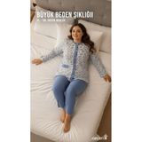YONCA OUTLET Kadın Büyük Beden Pembe Çiçekli Önden Düğmeli Uzun Kollu Pamuklu Penye Pijama Takımı Lohusa Pijama
