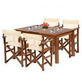 Yonetmen Ahsap Bahce Balkon Takimi: 80X120 Sabit Ayakli Masa + 4 Pvcli Katlanir Sandalye Set