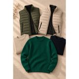YONEZ MODA 5’li Erkek Kombin Seti – 2 Kapitone Yelek + 3 Bisiklet Yaka Kazak