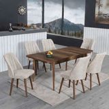 Yonga concept Lavinia 6 Sandalyeli Mutfak Masa Takımı Krem - 80X130 - Ceviz - Krem