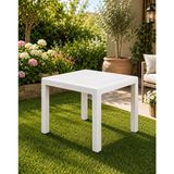 Yonga concept Rattan 90X90 Plastik Masa, Bahçe Balkon ve Teras Masası Kare Dış Mekan Masası - Beyaz