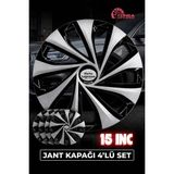Yonga Oto Aksesuar Citroen 15 Inç Jant Kapağı 4'lü Set Siyah Gümüş + 4 Amblem + 8 Cırt Kelepçe - 01 - Siyah - Gri