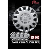 YONGA OTO AKSESUAR Citroen Nemo 15 Inç Jant Kapağı 4'lü Set Gümüş + 4 Amblem + 8 Cırt Kelepçe - 32 Gümüş Gri