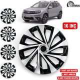 YONGA OTO AKSESUAR Dacia Duster 16 Inç Jant Kapağı 4'lü Set Siyah Gümüş + 4 Amblem - 01 - Siyah - Gri