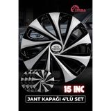 Yonga Oto Aksesuar Dacia Sandero Stepway 15 Inç Jant Kapağı 4'lü Set Gümüş Siyah + 4 Amblem