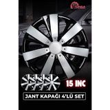YONGA OTO AKSESUAR Dacia Sandero Stepway 15 Inç Jant Kapağı 4'lü Set Siyah Gümüş + 4 Amblem + 8 Cırt Kelepçe - 01-Siyah