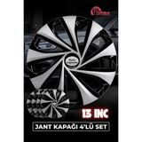 YONGA OTO AKSESUAR Fıat 13 İnç Jant Kapağı 4'lü Set Siyah Gümüş + 4 Amblem + 8 Cırt Kelepçe - 01 - Siyah - Gri - 13 inç