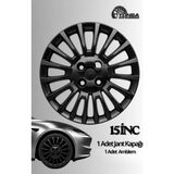 YONGA OTO AKSESUAR FİAT DOBLO 15 İnç Jant Kapağı 1 Adet Piano Black +1 Amblem Fiat Punto, Albea, Fiorino,Uyumlu
