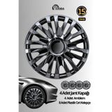Yonga Oto Aksesuar Fiat Egea 15 Inç Jant Kapağı 4'lü Set Piano Black + 4 Amblem + 8 Cırt Kelepçe