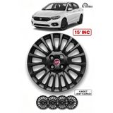 YONGA OTO AKSESUAR FİAT EGEA 15 İnç Jant Kapağı 4'lü Set Piano Black + 4 Amblem