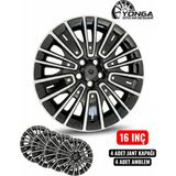 Yonga Oto Aksesuar Fiat Egea Urban ve Cross Uyumlu 16 Inç Jant Kapağı 4’lü Set Kırılmaya Dayanıklı Esnek Plastik + 4 Amblem - 01 - Siyah - Gri