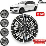 Yonga Oto Aksesuar Fiat Egea Urban ve Cross Uyumlu 16 Inç Jant Kapağı 4’lü Set Kırılmaya Dayanıklı Esnek Plastik + 4 Amblem - 01 - Siyah - Gri