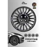 YONGA OTO AKSESUAR Fiat Fiorino 15 İnç Jant Kapağı 4'lü Set Piano Black + 4 Amblem