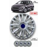 Yonga Oto Aksesuar Ford Fiesta 13 Inç Jant Kapağı 4'lü Set Gümüş + 4 Amblem + 8 Cırt Kelepçe - 32 Gümüş Gri